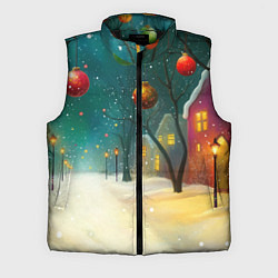 Мужской жилет Новогодние шары и тропинка, цвет: 3D-черный