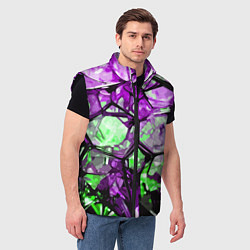 Мужской жилет Чёрно-зелёная абстракция на фиолетовом фоне, цвет: 3D-черный — фото 2