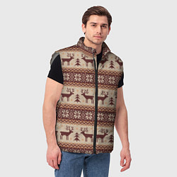 Мужской жилет Вязаный скандинавский орнамент с оленями, цвет: 3D-светло-серый — фото 2