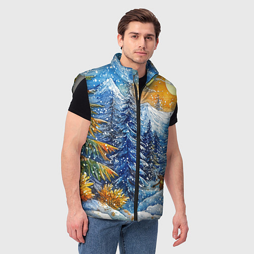 Мужской жилет Новогодние елки в лесу масляные краски / 3D-Светло-серый – фото 3