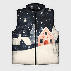 Мужской жилет Новогодняя ночь и розовый домик, цвет: 3D-черный
