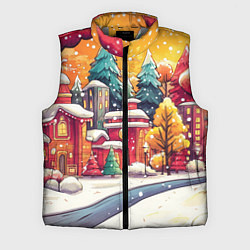 Мужской жилет Новогодний город в оранжевых оттенках, цвет: 3D-светло-серый