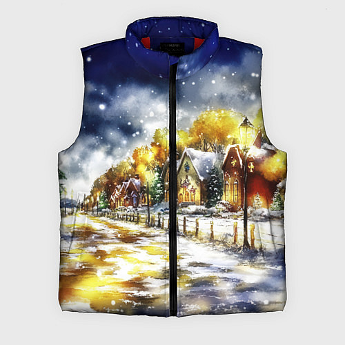 Мужской жилет Новогодний пейзаж акварель / 3D-Красный – фото 1