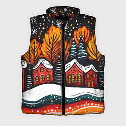 Мужской жилет Новогоднее настроение - домики и елки, цвет: 3D-красный