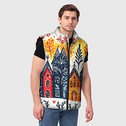 Мужской жилет Разноцветные новогодние дома, цвет: 3D-черный — фото 2