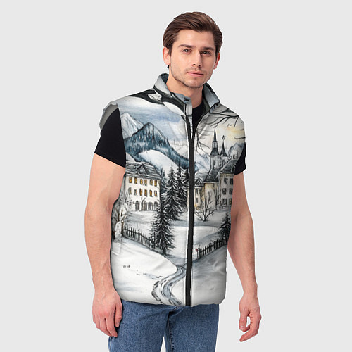 Мужской жилет Заснеженный старый город / 3D-Светло-серый – фото 3