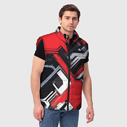 Мужской жилет Красно-белый техно паттерн, цвет: 3D-красный — фото 2