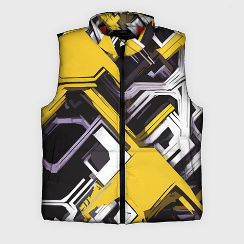 Мужской жилет Бело-жёлтый техно паттерн на чёрном фоне / 3D-Красный – фото 1