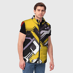 Мужской жилет Бело-жёлтый техно паттерн на чёрном фоне, цвет: 3D-красный — фото 2