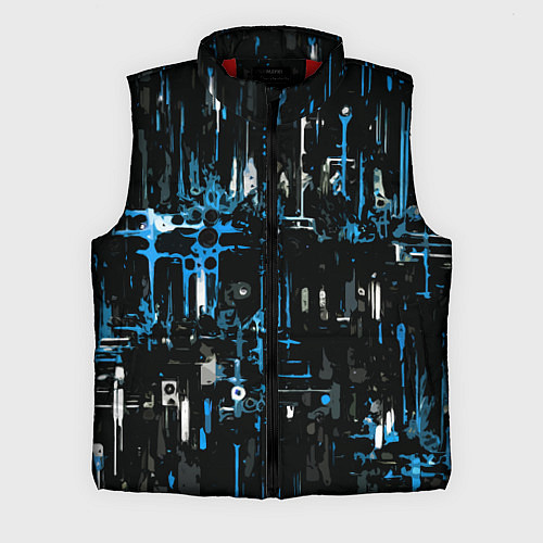 Мужской жилет Бело-синяя тревожная абстракция на чёрном фоне / 3D-Красный – фото 1