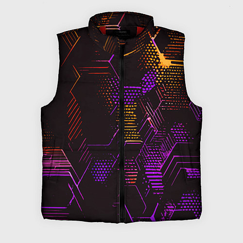 Мужской жилет Жёлто-фиолетовые точки и линии на чёрном фоне / 3D-Красный – фото 1