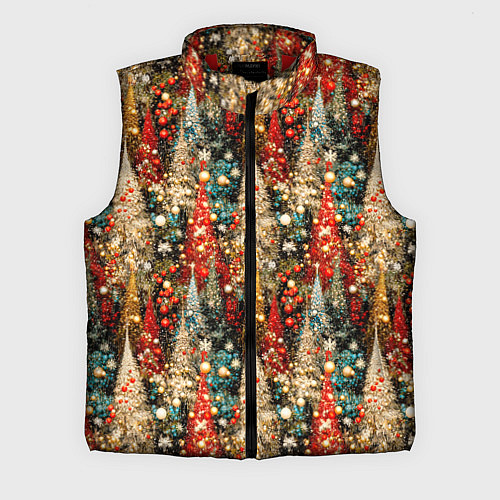 Мужской жилет Новогодний еловый лес / 3D-Красный – фото 1