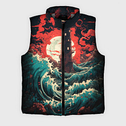 Мужской жилет Маяк и волны в японском стиле, цвет: 3D-светло-серый