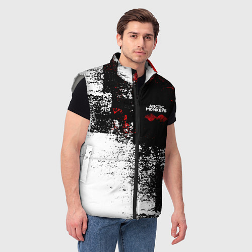 Мужской жилет Arctic Monkeys - Красные и белые помехи / 3D-Светло-серый – фото 3