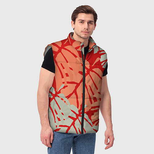 Мужской жилет Отпечатки монстеры на красном / 3D-Светло-серый – фото 3
