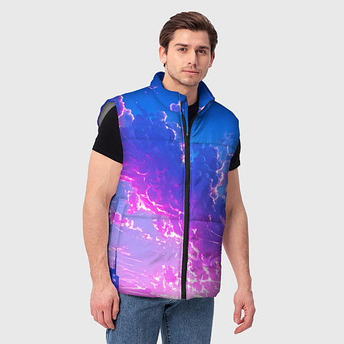 Мужской жилет Розовые тучи на голубом небе киберпанк / 3D-Светло-серый – фото 3
