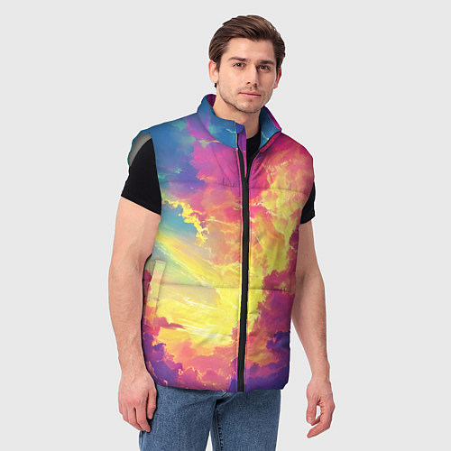 Мужской жилет Розовые облака на синем небе / 3D-Светло-серый – фото 3