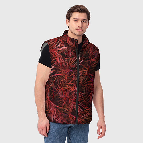 Мужской жилет Красная трава на чёрном фоне / 3D-Светло-серый – фото 3