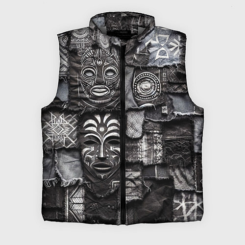 Мужской жилет Пэчворк с африканскими масками / 3D-Светло-серый – фото 1