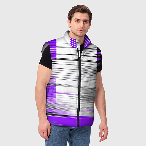 Мужской жилет Чёрные вертикальные полосы на фиолетово-белом фоне / 3D-Светло-серый – фото 3