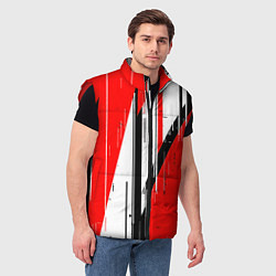 Мужской жилет Чёрно-белые вертикальные полосы на красном фоне, цвет: 3D-красный — фото 2