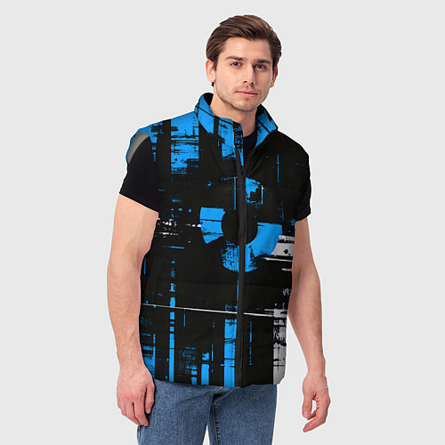 Мужской жилет Сине-белый гранж на чёрном фоне / 3D-Светло-серый – фото 3