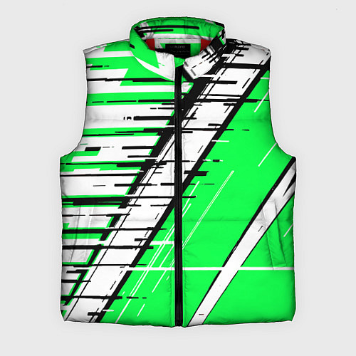 Мужской жилет Чёрно-белые глитч полосы на зелёном фоне / 3D-Красный – фото 1