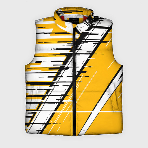 Мужской жилет Чёрно-белые глитч полосы на жёлтом фоне / 3D-Красный – фото 1