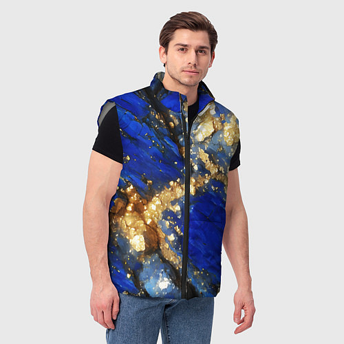 Мужской жилет Золотой минерал в синем камне / 3D-Светло-серый – фото 3