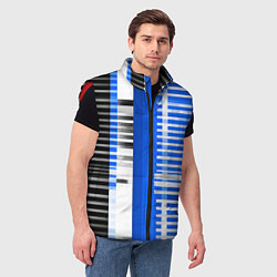 Мужской жилет White stripes on a black and blue background, цвет: 3D-красный — фото 2