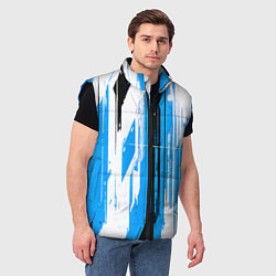 Мужской жилет Вертикальные чёрно-белые линии на синем фоне, цвет: 3D-черный — фото 2