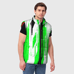 Мужской жилет Вертикальные чёрно-белые линии на зелёном фоне, цвет: 3D-красный — фото 2