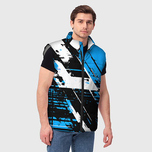Мужской жилет Diagonal black and white stripes on a blue backgro / 3D-Светло-серый – фото 3