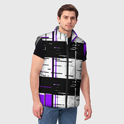 Мужской жилет Чёрные и фиолетовые полосы на белом фоне, цвет: 3D-светло-серый — фото 2