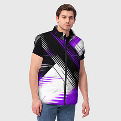 Мужской жилет Диагональные фиолетово-чёрные линии на белом фоне, цвет: 3D-светло-серый — фото 2
