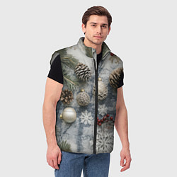 Мужской жилет Новогодние игрушки и шишки, цвет: 3D-светло-серый — фото 2