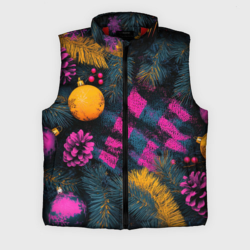 Мужской жилет Новый год - фиолетовая краска / 3D-Красный – фото 1