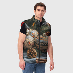 Мужской жилет Новогодние шары и шишки, цвет: 3D-красный — фото 2