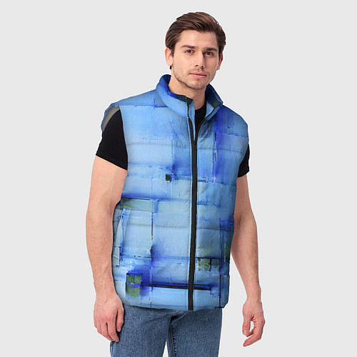 Мужской жилет Чёрные пятна на синем фоне абстракция / 3D-Светло-серый – фото 3