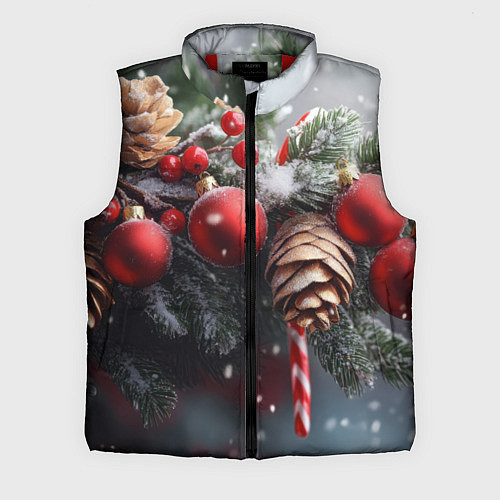 Мужской жилет Новогодние украшения на ветках / 3D-Красный – фото 1