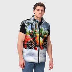 Мужской жилет Красные и желтый новогодние шары, цвет: 3D-светло-серый — фото 2