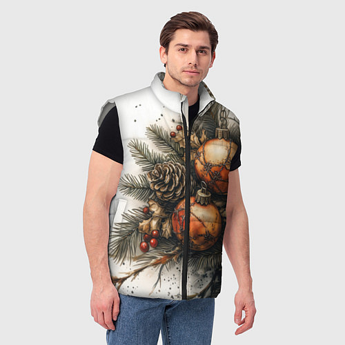Мужской жилет Новогодние игрушки и шишки / 3D-Светло-серый – фото 3