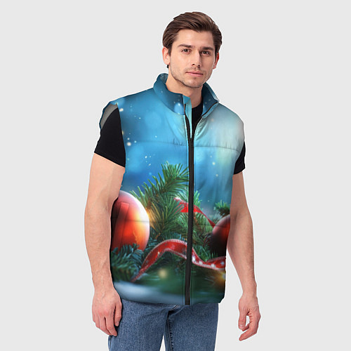 Мужской жилет Красные игрушки новогодние / 3D-Светло-серый – фото 3