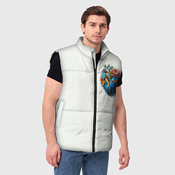 Мужской жилет Металлическое сердце кораллы и цветы, цвет: 3D-черный — фото 2