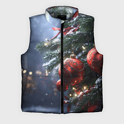 Мужской жилет Красные новогодние шары с узорами, цвет: 3D-светло-серый