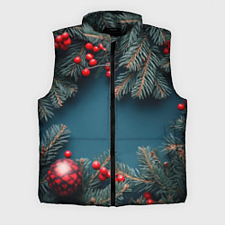 Мужской жилет Новогодний фон и рябина, цвет: 3D-черный