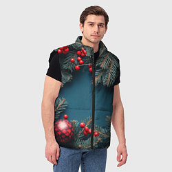 Мужской жилет Новогодний фон и рябина, цвет: 3D-черный — фото 2