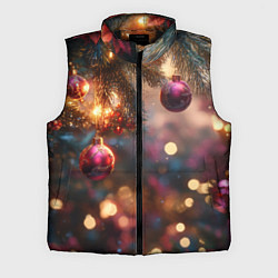 Мужской жилет Фиолетовые новогодние шары, цвет: 3D-черный