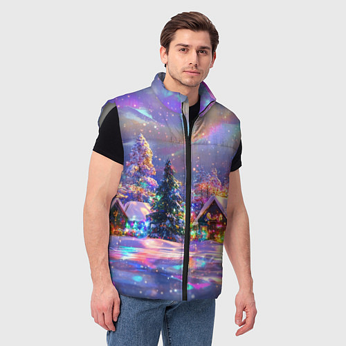 Мужской жилет Дух рождества - зимние домики / 3D-Светло-серый – фото 3