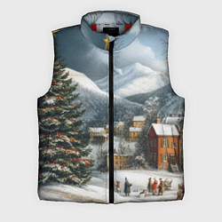 Мужской жилет Новогодняя огромная елка и маленькие домики, цвет: 3D-красный